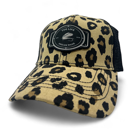 Leopard/black ponytail trucker